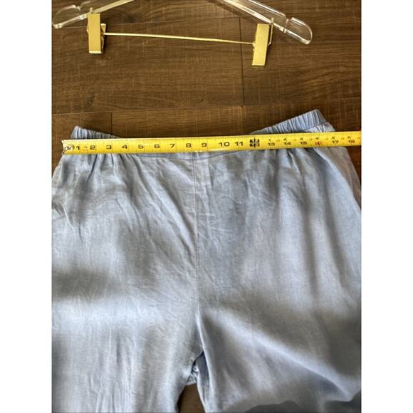 FLAX 100% Linen Lagenlook Wide Leg Elastic Pull On Waist Pants Size Large Blue - Picture 5 of 5